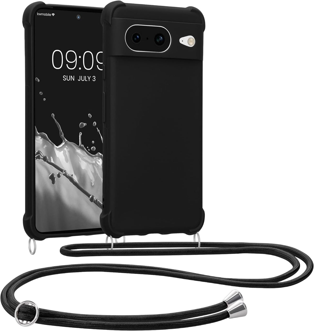 KWmobile Matte Θήκη Σιλικόνης με Λουράκι Λαιμού Google Pixel 8 - Black (61867.01)