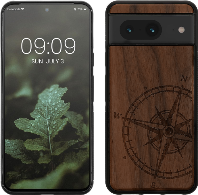 KWmobile Σκληρή Ξύλινη Θήκη με TPU Bumper - Google Pixel 8 - Walnut / Navigational Compass (61875.02)