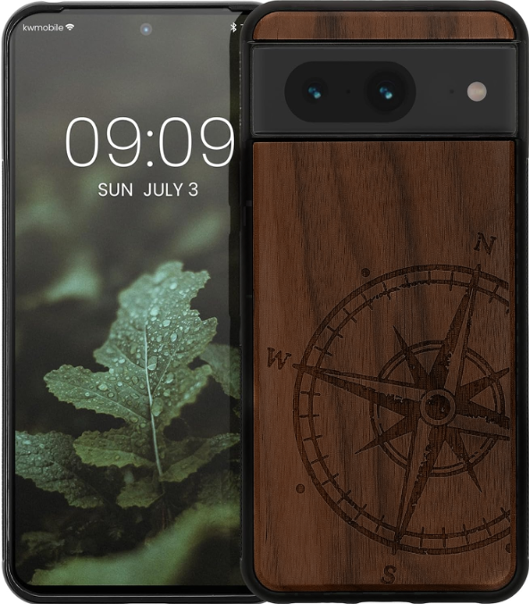 KWmobile Σκληρή Ξύλινη Θήκη με TPU Bumper - Google Pixel 8 - Walnut / Navigational Compass (61875.02)