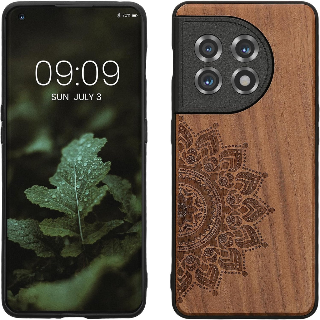 KWmobile Σκληρή Ξύλινη Θήκη με TPU Bumper - OnePlus 11 - Walnut / Rising Sun (60791.02)