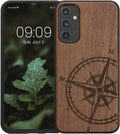 KWmobile Σκληρή Ξύλινη Θήκη με TPU Bumper - Samsung Galaxy A34 - Walnut / Navigational Compass (60813.01)