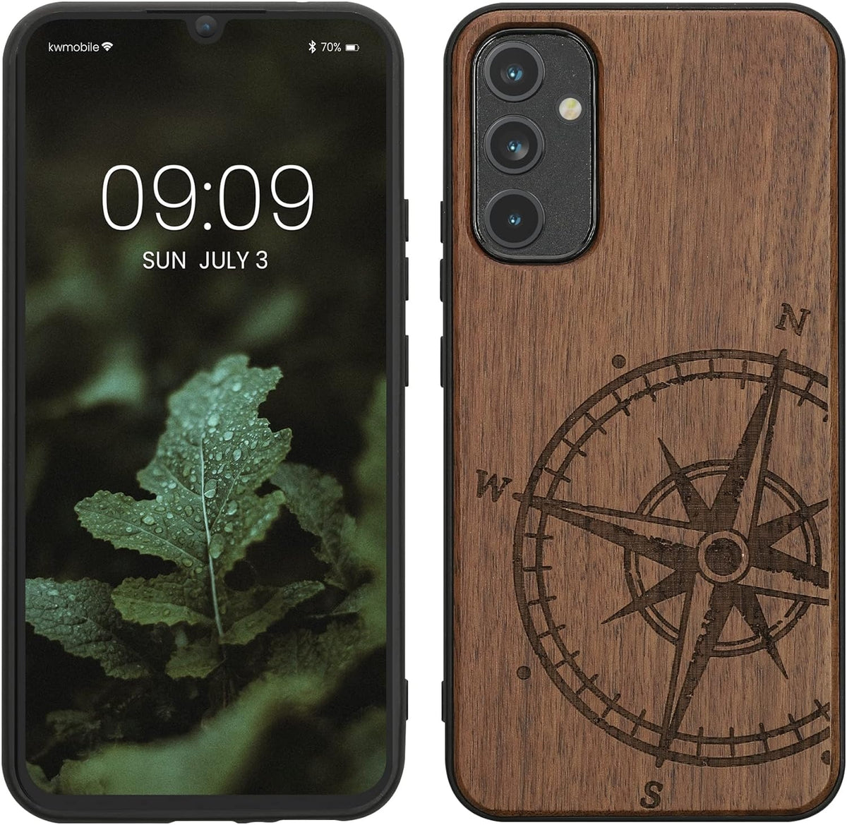 KWmobile Σκληρή Ξύλινη Θήκη με TPU Bumper - Samsung Galaxy A34 - Walnut / Navigational Compass (60813.01)