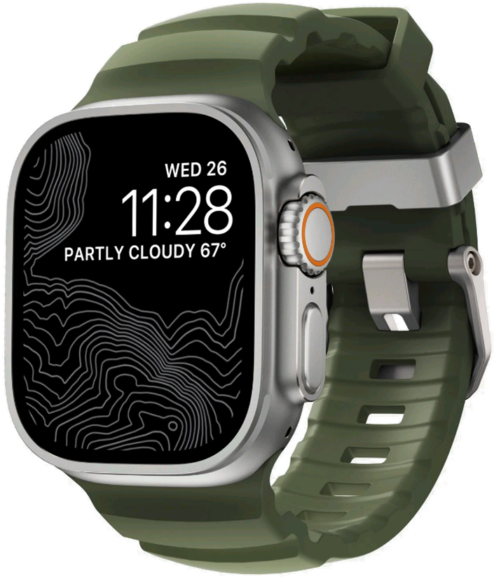 Λουράκι Apple Watch Ultra/SE/11/10/9/8/7/6/5/4 (49/46/45/44mm) Nomad Rocky Point Band Αδιάβροχο FKM & Τιτάνιο - Forest / Natu