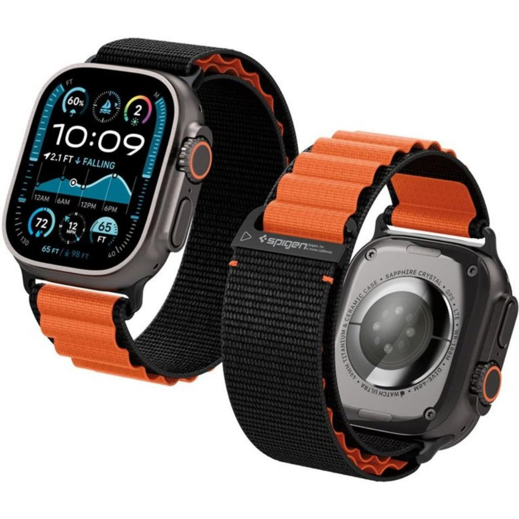 Λουράκι Apple Watch Ultra/SE/12/11/10/9/8/7/6/5/4 (49/46/45/44mm) Spigen WBF1 Υφασμάτινο - Black Orange (AMP10145)