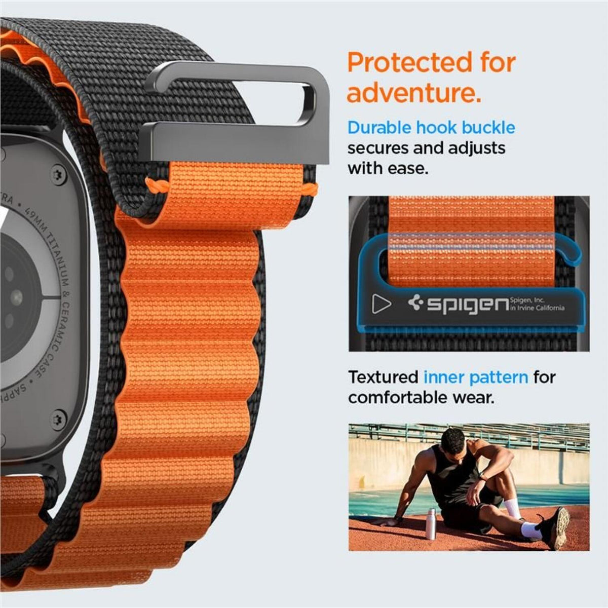 Λουράκι Apple Watch Ultra/SE/12/11/10/9/8/7/6/5/4 (49/46/45/44mm) Spigen WBF1 Υφασμάτινο - Black Orange (AMP10145)