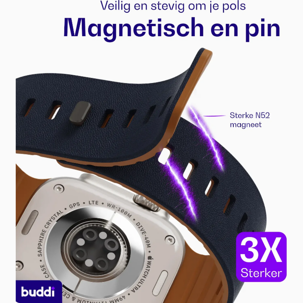 Λουράκι Apple Watch Ultra/SE/11/10/9/8/7/6/5/4 (49/46/45/44mm) Buddi Luno Μαγνητικό Σιλικόνης - Indigo (8719246610875)