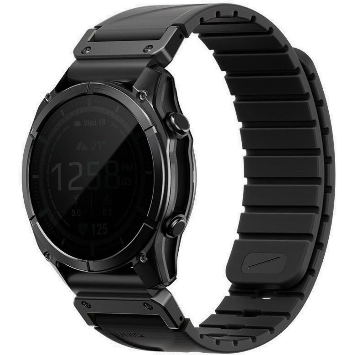 Λουράκι Garmin Watch 26mm Uniq Fluo από Αδιάβροχη Σιλικόνη & Ανοξείδωτο Ατσάλι - Midnight Black (UNIQ-26MM-FLUOMBLK)