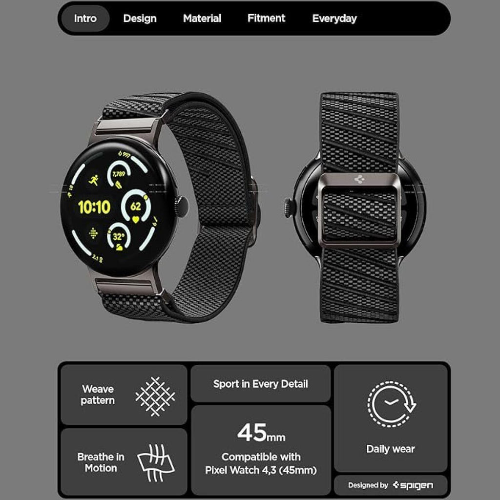 Λουράκι Google Pixel Watch 4 / 3 45mm Spigen Lite Fit X Υφασμάτινο - Black (AMP11421)