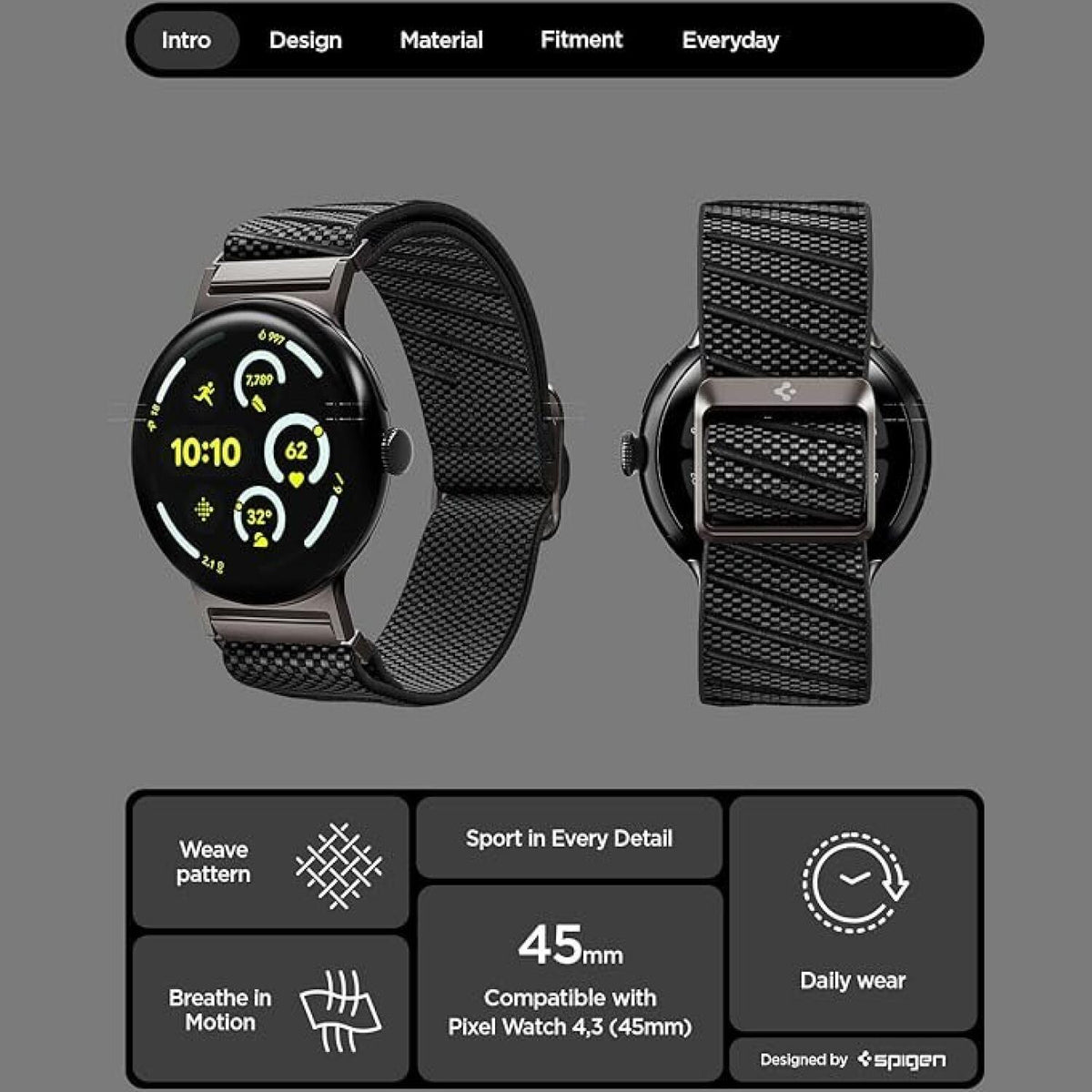 Λουράκι Google Pixel Watch 4 / 3 45mm Spigen Lite Fit X Υφασμάτινο - Black (AMP11421)