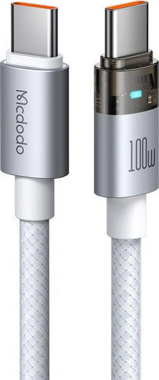 Mcdodo CA-5582 Καλώδιο USB-C σε USB-C 100W 5A 1.2m Λευκό με LED Φόρτισης