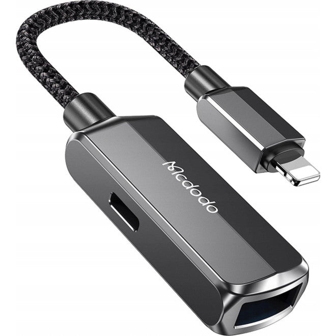 Αντάπτορας Mcdodo 2 in 1 OTG Adapter Lightning (Male) σε USB-A 3.0 (Female) & Lightning (Female) - Dark Grey