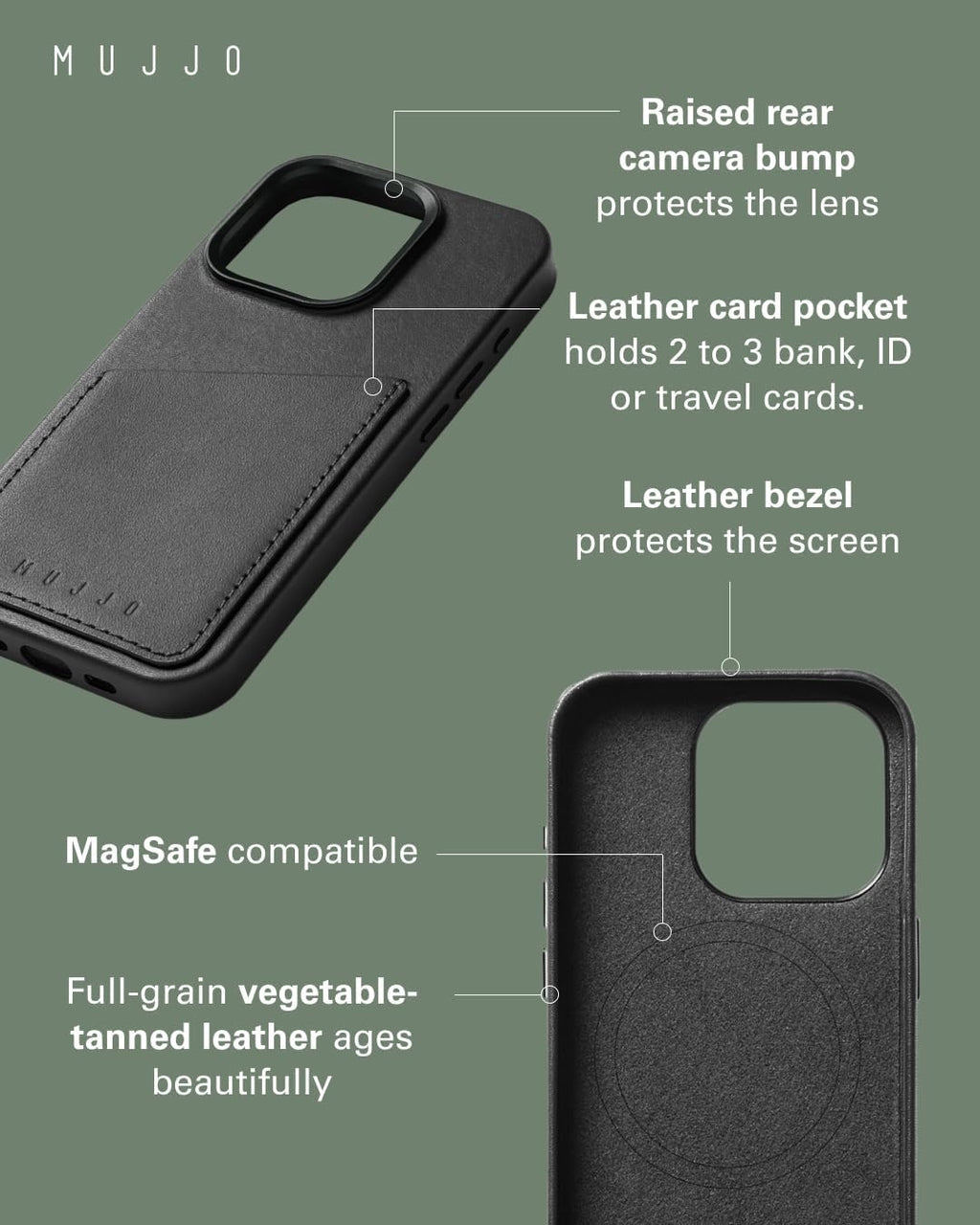 MUJJO Full Leather Wallet Case - Δερμάτινη Θήκη-Πορτοφόλι MagSafe - Apple iPhone 15 Pro - Black (MUJJO-CL-040-BK)
