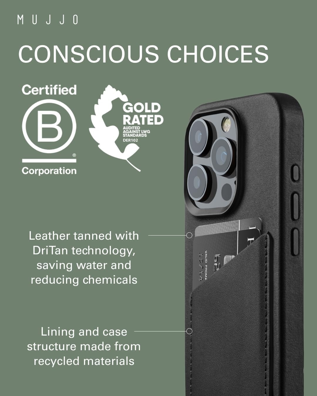 MUJJO Full Leather Wallet Case - Δερμάτινη Θήκη-Πορτοφόλι MagSafe - Apple iPhone 15 Pro - Black (MUJJO-CL-040-BK)