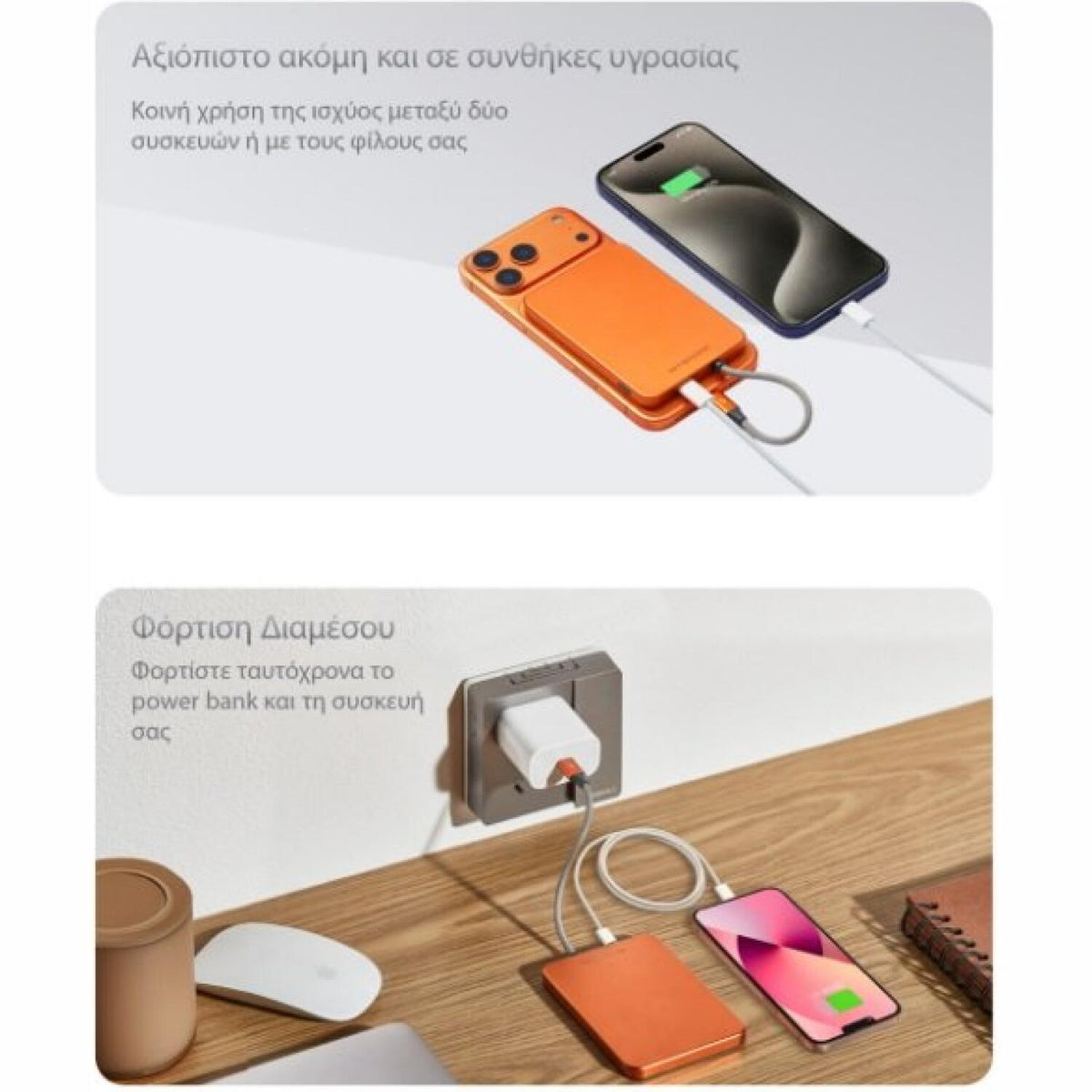 PowerBank Nitecore Pocket 5 Αδιάβροχο IPX7 Ενσύρματο 5.000mAh με MagSafe / 1 x Θύρα x Type-C & Ενσωματωμένο Καλώδιο Type-C 22.5W - Alloy Orange