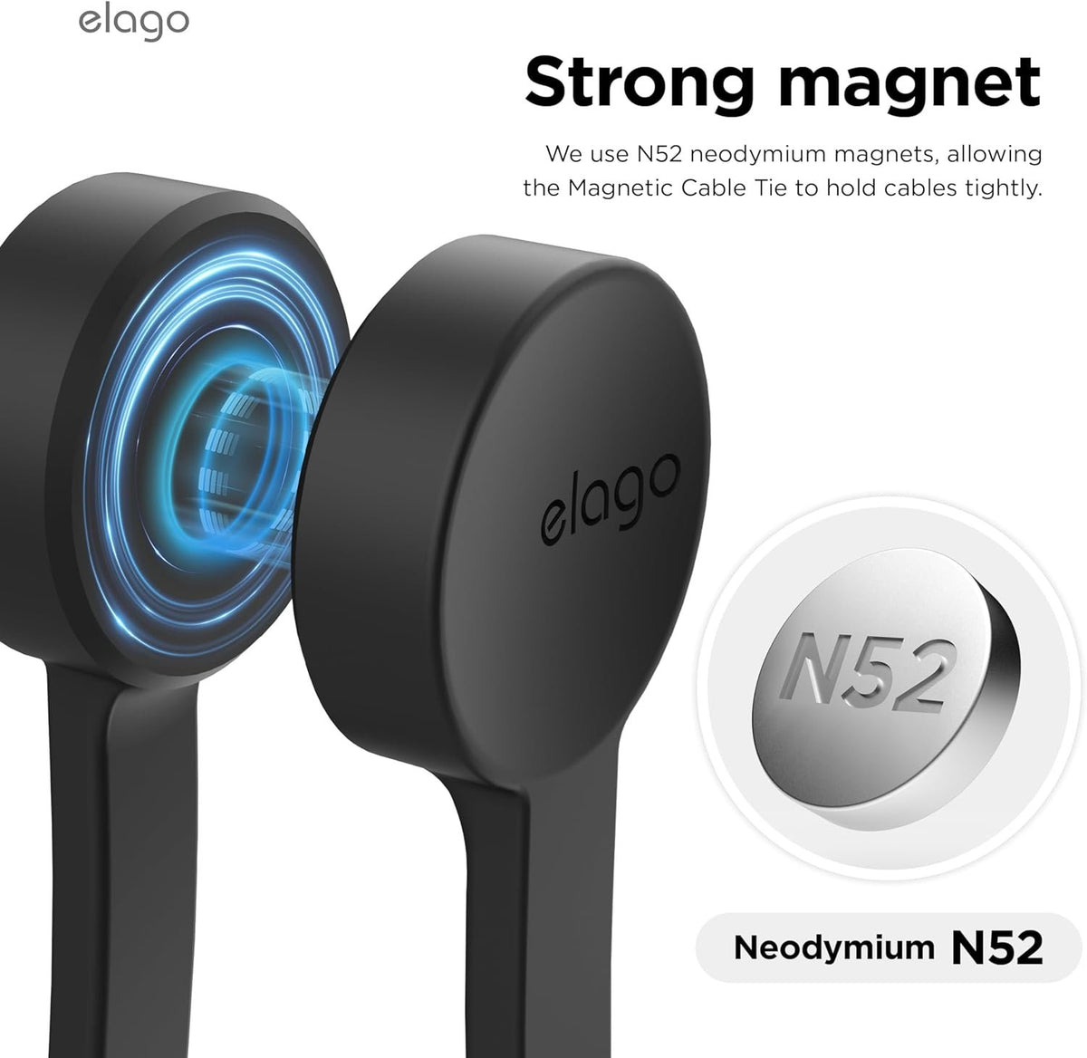 Οργανωτής Καλωδίων Elago Magnet Cable Tie Μαγνητικό από Premium Σιλικόνη 3 Τεμάχια - Black (ECA-MAGTIE-BK)