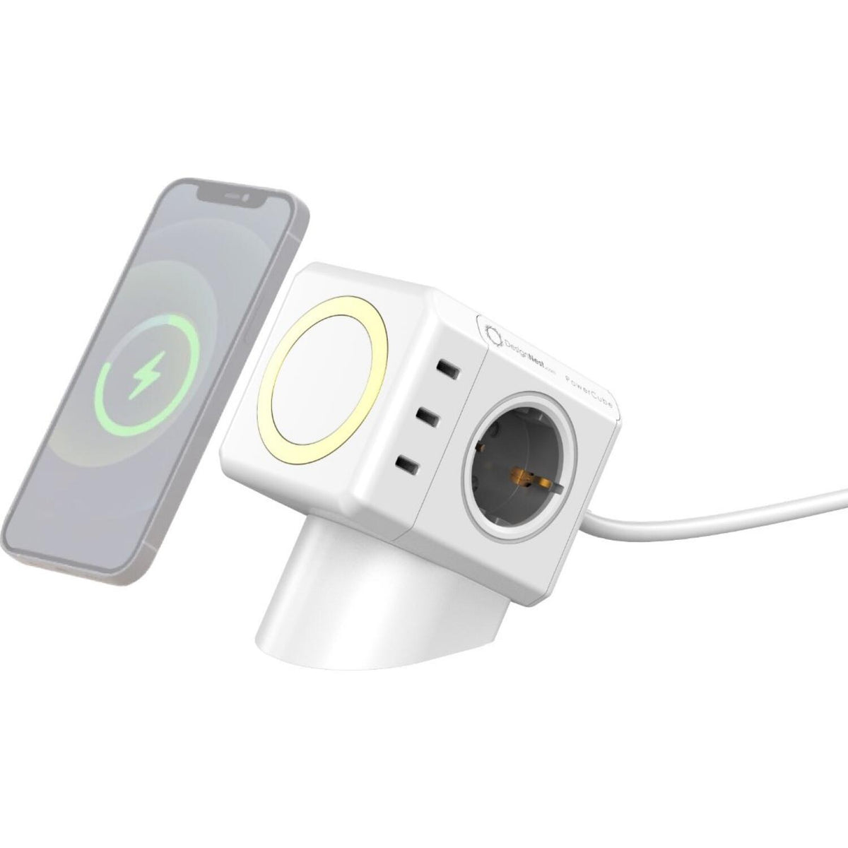 Πολύπριζο Allocacoc DesignNest PowerCube με 4 x Υποδοχές AC 250V με Διακόπτη & Καλώδιο 150cm / Ασύρματη Φόρτιση MagSafe 15W &