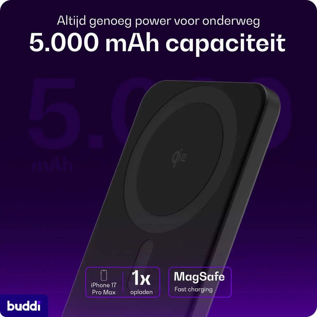 PowerBank Buddi Connect Pro 5.000mAh με Ασύρματη Φόρτιση MagSafe Qi2 15W & 1 x Type-C 20W 5 Έτη Εγγύηση - Black (871924655292