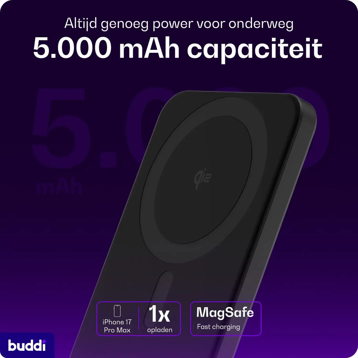 PowerBank Buddi Connect Pro 5.000mAh με Ασύρματη Φόρτιση MagSafe Qi2 15W & 1 x Type-C 20W 5 Έτη Εγγύηση - Black (871924655292