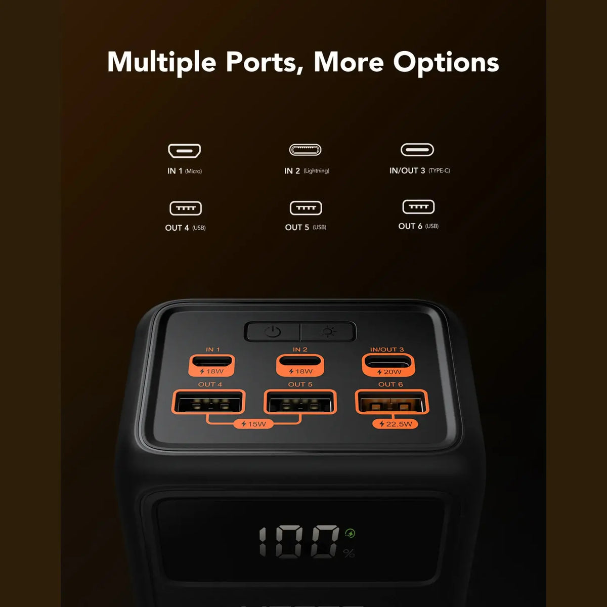 PowerBank Charmast με Ψηφιακή Οθόνη LED / Φακό & Πυξίδα με 3 x USB-Α / 1 x Type-C 50.000mAh 22.5W - Black (TankLite)