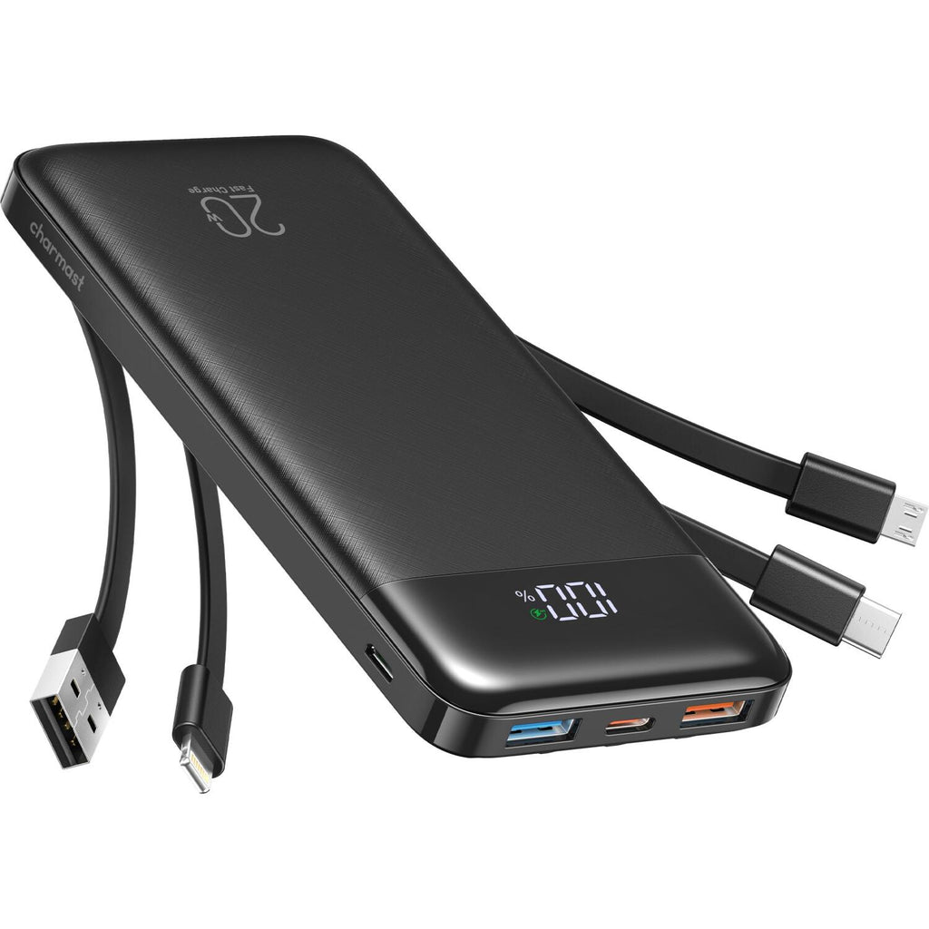 PowerBank Charmast με Θύρες 1 x Type-C / 2 x USB-A & Καλώδια 1 x Type-C / 1 x  Lightning / 1 x MicroUSB 20W 20.000mAh - Black