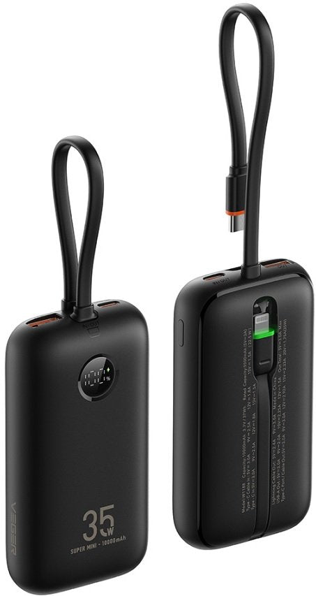 PowerBank Veger K1 με Οθόνη LED & 1 x Θύρα Type-C / 1 x Θύρα USB-A / 1 x Καλώδιο Type-C / 1 x Καλώδιο Lightning 35W 10.000mAh
