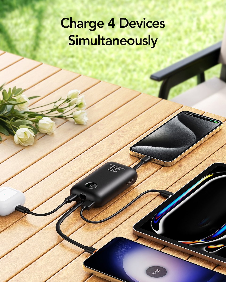PowerBank Veger K1 με Οθόνη LED & 1 x Θύρα Type-C / 1 x Θύρα USB-A / 1 x Καλώδιο Type-C / 1 x Καλώδιο Lightning 35W 10.000mAh