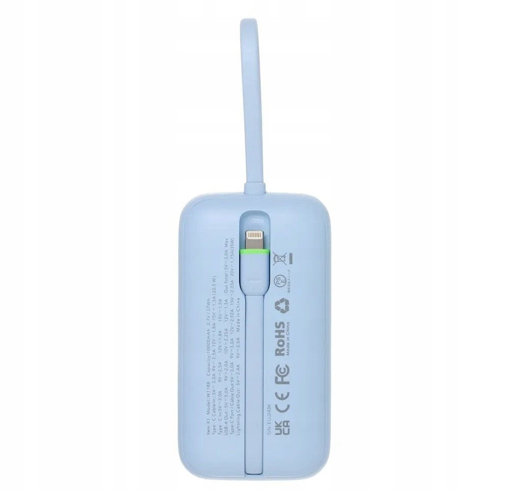 PowerBank Veger K1 με Οθόνη LED & 1 x Θύρα Type-C / 1 x Θύρα USB-A / 1 x Καλώδιο Type-C / 1 x Καλώδιο Lightning 35W 10.000mAh
