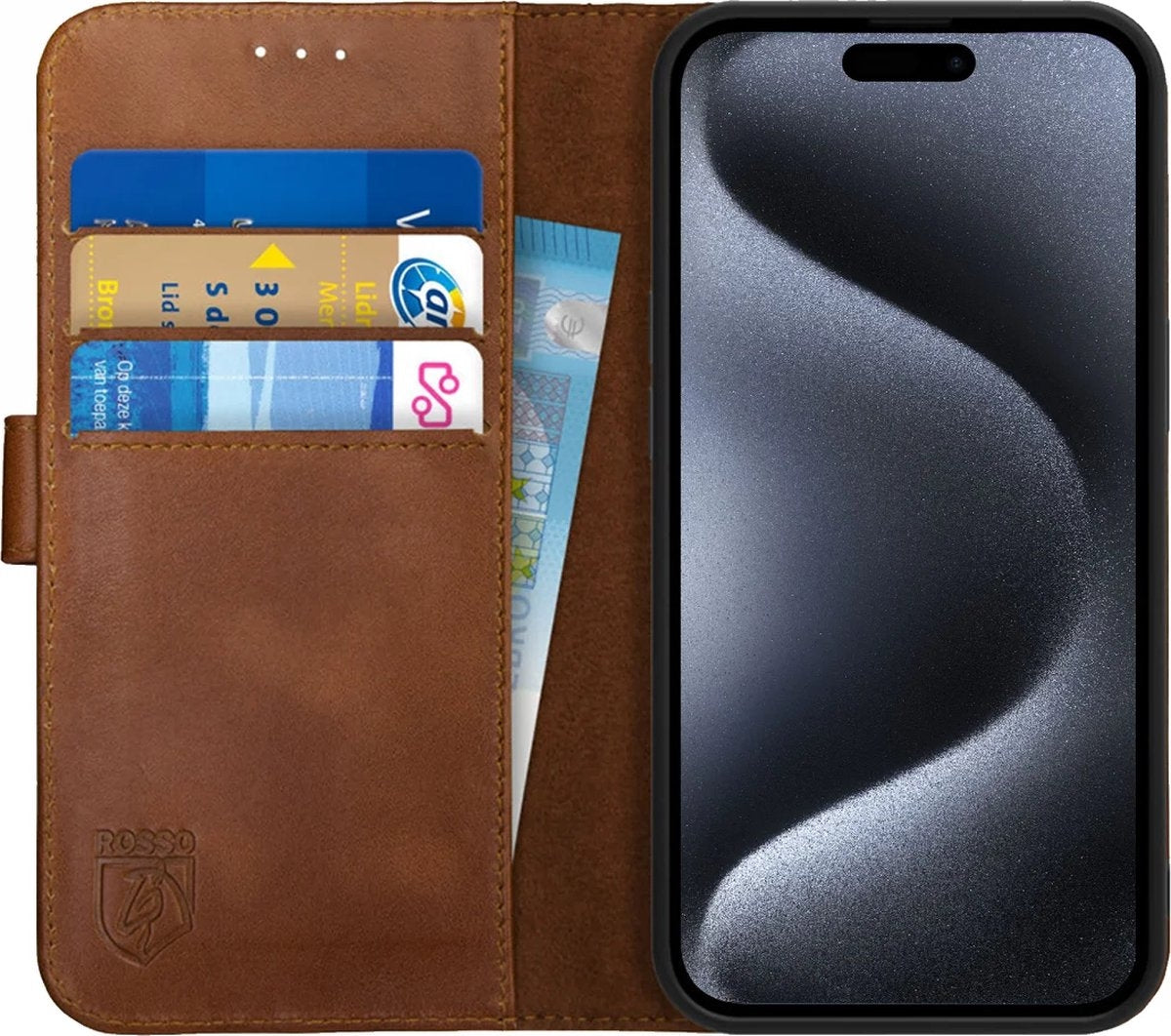 Rosso Deluxe Δερμάτινη Θήκη Πορτοφόλι Apple iPhone 15 Pro - Brown (8719246401541)