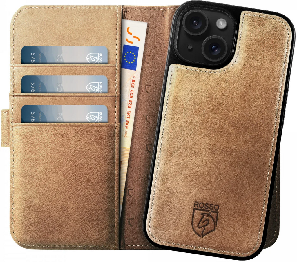 Rosso Elite - MagSafe Δερμάτινη Θήκη / Πορτοφόλι - Apple iPhone 14 - Light Brown (8719246420085)