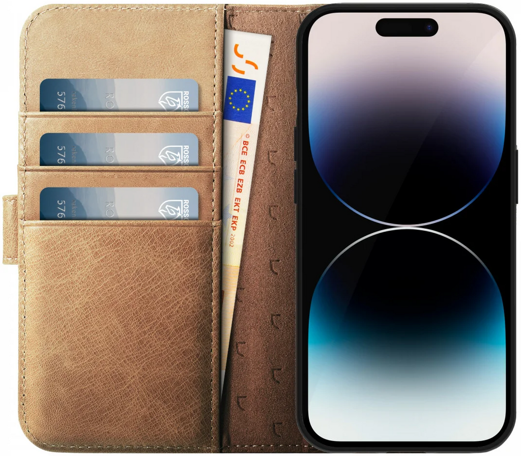 Rosso Elite - MagSafe Δερμάτινη Θήκη / Πορτοφόλι - Apple iPhone 14 Pro - Light Brown (8719246420115)