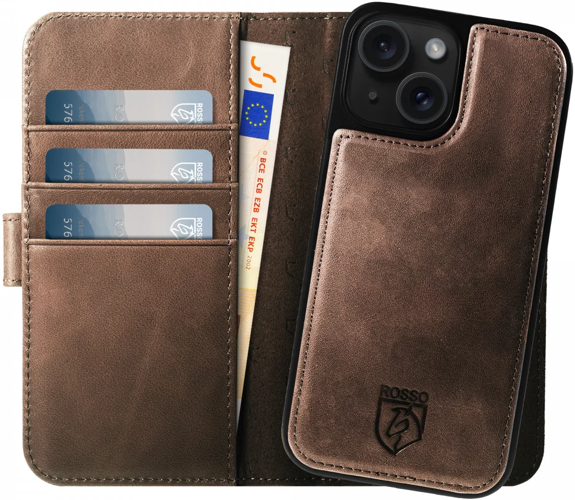 Rosso Elite - MagSafe Δερμάτινη Θήκη / Πορτοφόλι - Apple iPhone 15 - Brown (8719246419959)