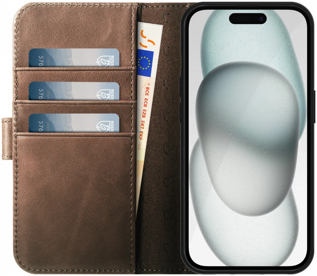 Rosso Elite - MagSafe Δερμάτινη Θήκη / Πορτοφόλι - Apple iPhone 15 Plus - Brown (8719246419980)