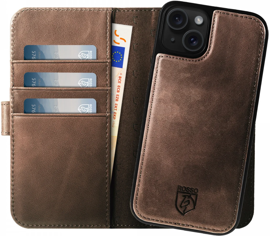 Rosso Elite - MagSafe Δερμάτινη Θήκη / Πορτοφόλι - Apple iPhone 15 Plus - Brown (8719246419980)