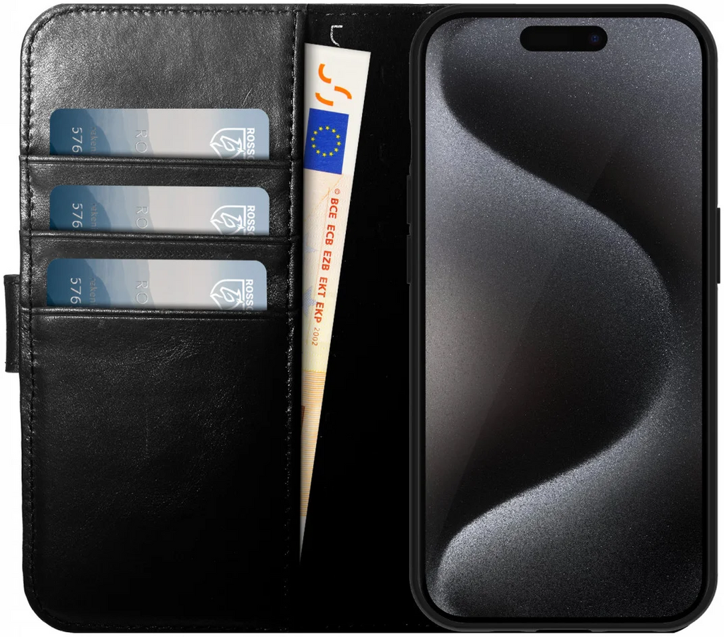 Rosso Elite - MagSafe Δερμάτινη Θήκη / Πορτοφόλι - Apple iPhone 15 Pro - Black (8719246420009)
