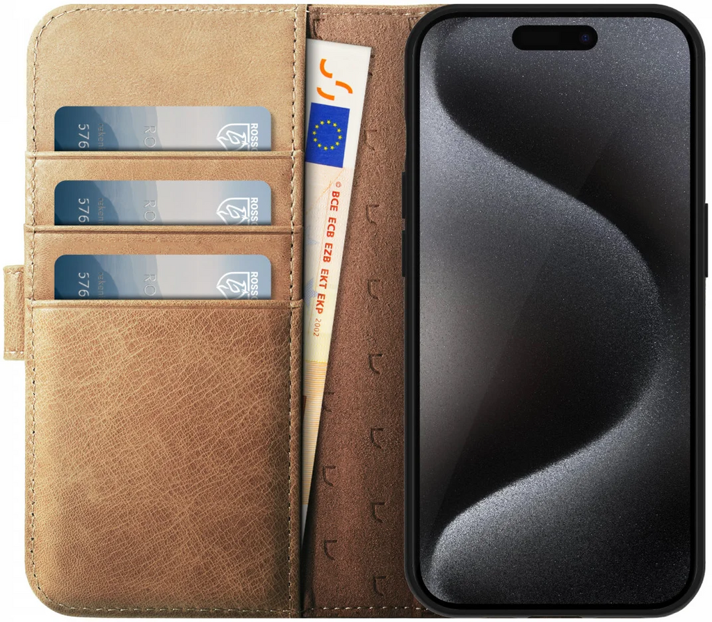 Rosso Elite - MagSafe Δερμάτινη Θήκη / Πορτοφόλι - Apple iPhone 15 Pro - Light Brown (8719246420023)