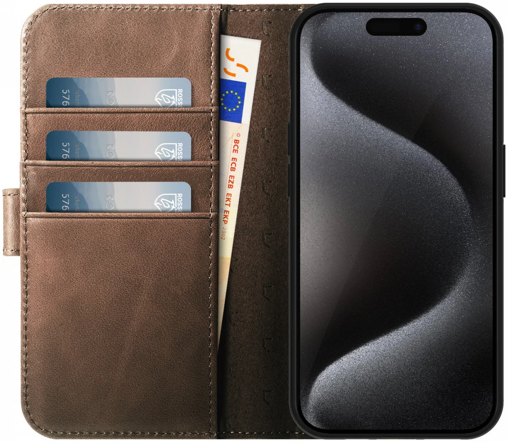 Rosso Elite - MagSafe Δερμάτινη Θήκη / Πορτοφόλι - Apple iPhone 15 Pro Max - Brown (8719246420047)