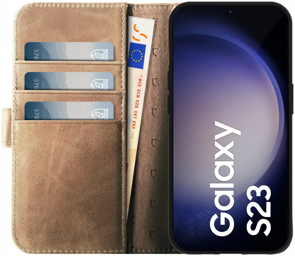 Rosso Elite - MagSafe Δερμάτινη Θήκη / Πορτοφόλι - Samsung Galaxy S23 - Light Brown (8719246420146)