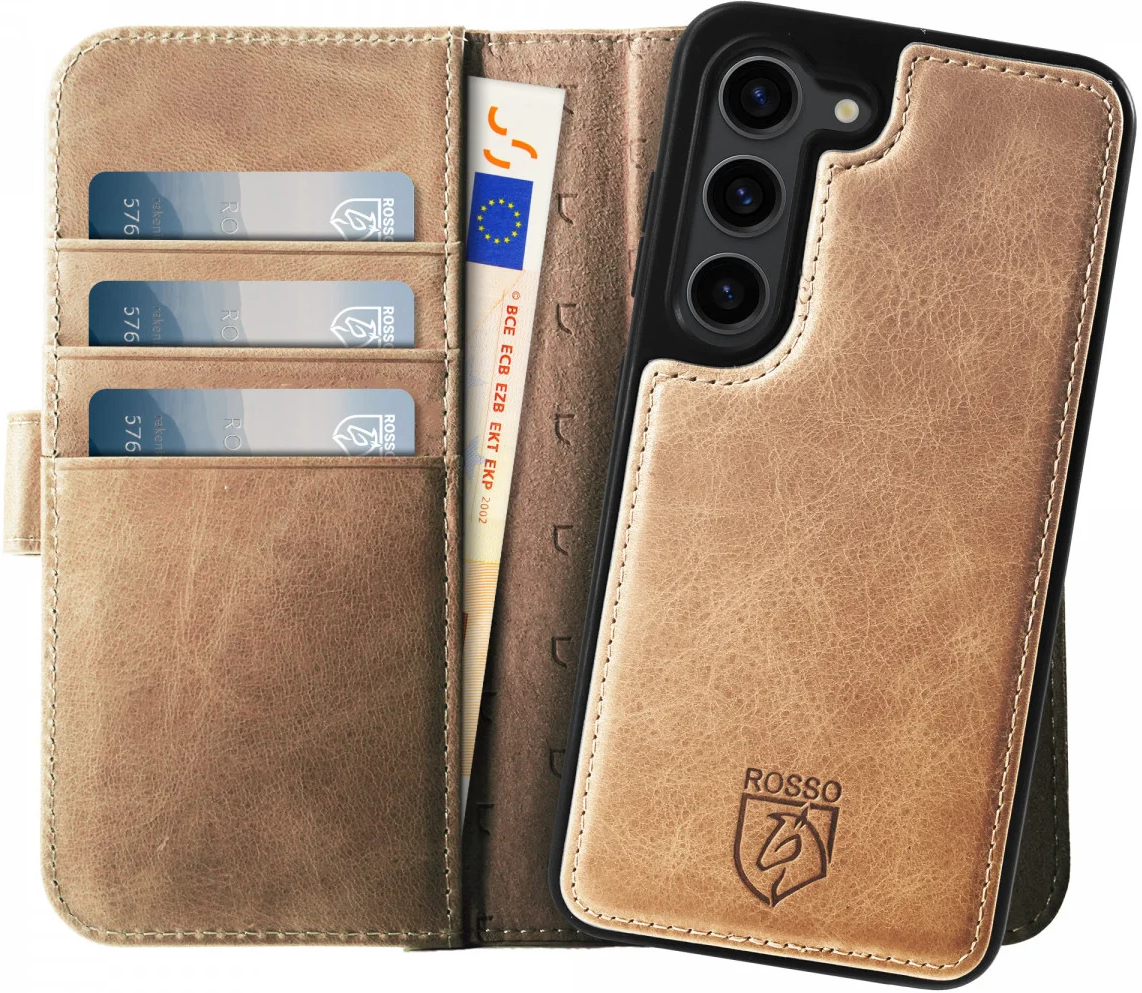 Rosso Elite - MagSafe Δερμάτινη Θήκη / Πορτοφόλι - Samsung Galaxy S23 - Light Brown (8719246420146)