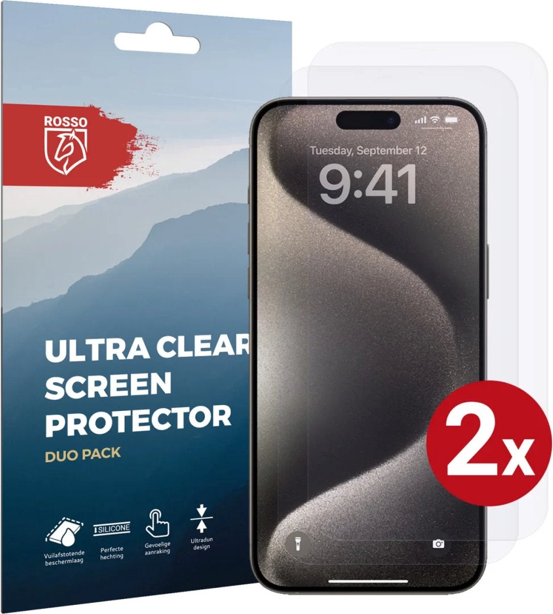 Rosso Ultra Clear Screen Protector - Μεμβράνη Προστασίας Οθόνης - Apple iPhone 15 Pro Max - 2 Τεμάχια (8719246401152)