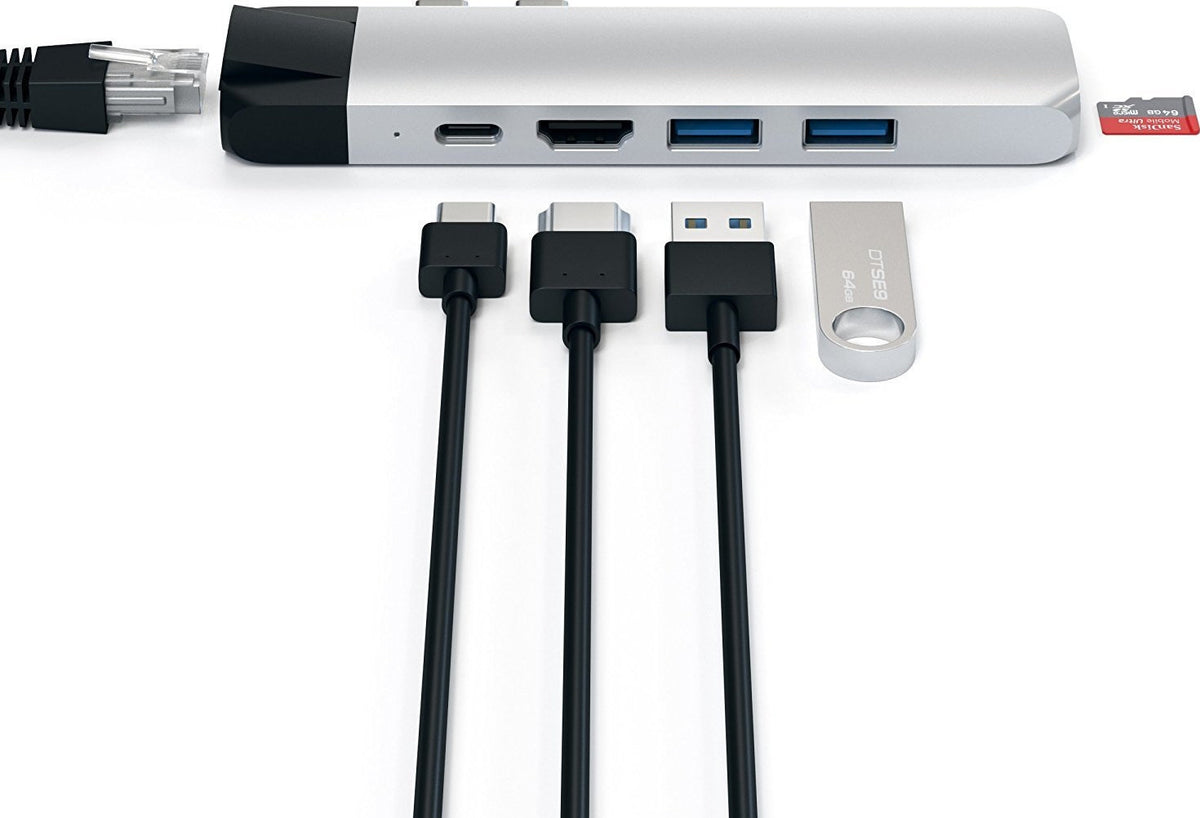Satechi Type-C Pro Hub Αντάπτορας - Με 1x Type-C / 2x USB-A / 1x 4K HDMI / 1x Ethernet / 1x microSD - Silver  (ST-TCPHES)