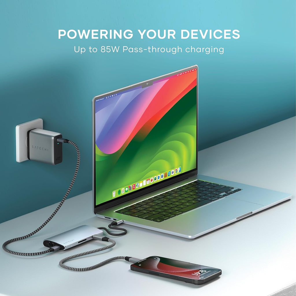 Satechi USB-C Multiport Adapter 8K With Ethernet V3 - Αντάπτορας με 4 x Type-C 3.2 / 1 x Type-C PD 85W / 1 x HDMI 8K 30Hz / 1