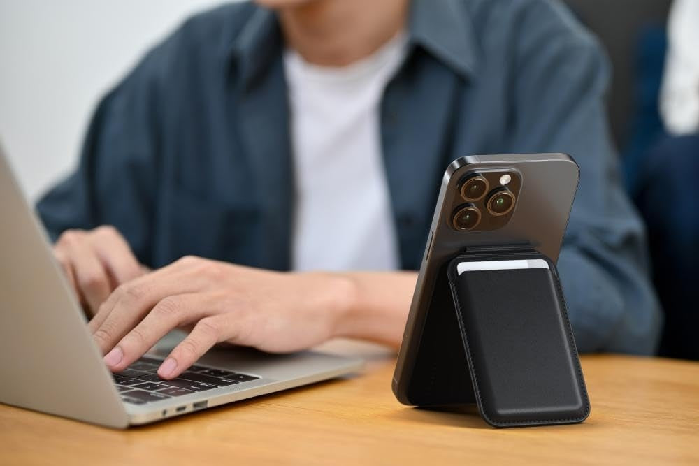 Satechi Vegan-Leather Magnetic Wallet Stand - MagSafe Θήκη - Πορτοφόλι για Κάρτες / Αναδιπλούμενη Βάση από Δέρμα Vegan - Blac