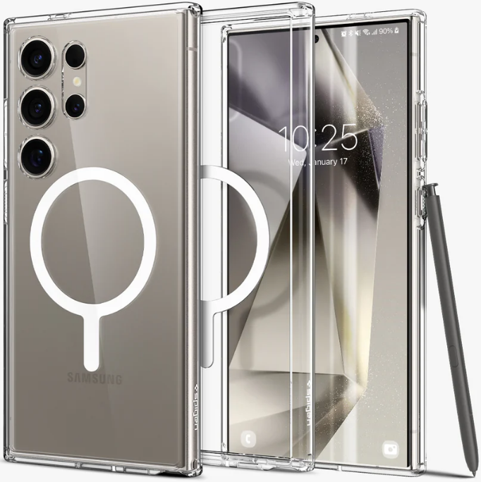 Σκληρή Ανθεκτική MagSafe Θήκη - Samsung Galaxy S24 Ultra - Spigen Ultra Hybrid OneTap Metal Ring MagFit - White (ACS07297)