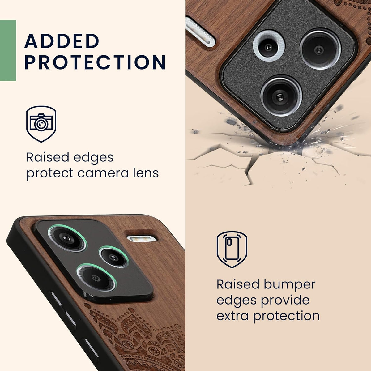 Σκληρή Ξύλινη Θήκη με TPU Bumper - Xiaomi Redmi Note 13 Pro Plus - KWmobile Wood Case with TPU Bumper - Walnut / Rising Sun (