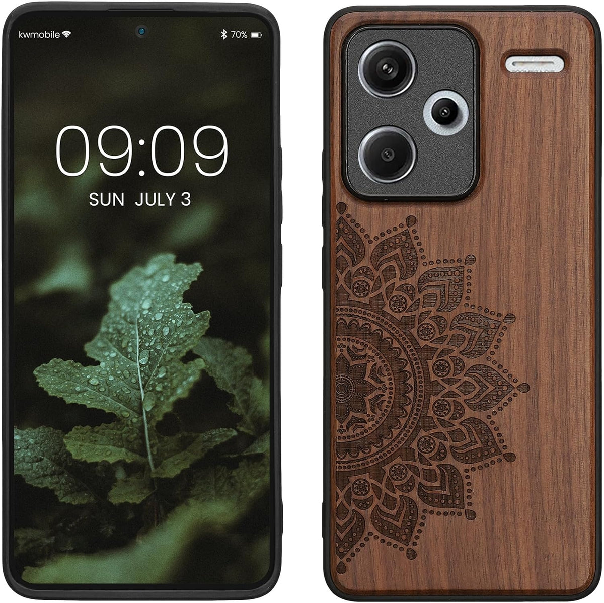 Σκληρή Ξύλινη Θήκη με TPU Bumper - Xiaomi Redmi Note 13 Pro Plus - KWmobile Wood Case with TPU Bumper - Walnut / Rising Sun (