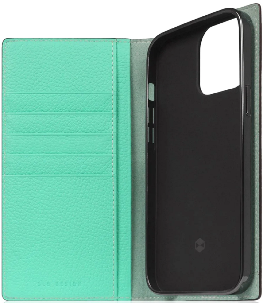 SLG Design D8 Neon Full Grain Leather - Δερμάτινη Θήκη - Πορτοφόλι Flip Apple iPhone 14 Pro Max - Teal (SD-D8N-DC-IP14PM-TL)