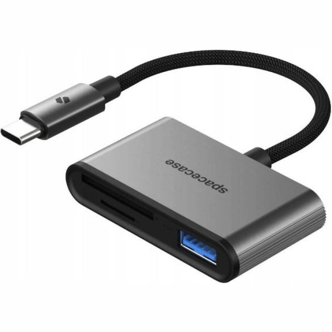 Αντάπτορας Spacecase DataHub 3 in 1 Card Reader Type-C (Male) σε 1 x USB-A (Female) / 1 x MicroSD / SD (Female) - Space Grey