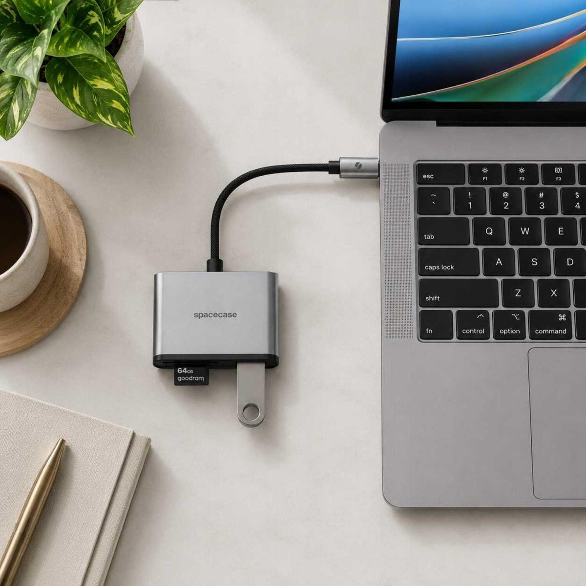 Αντάπτορας Spacecase DataHub 3 in 1 Card Reader Type-C (Male) σε 1 x USB-A (Female) / 1 x MicroSD / SD (Female) - Space Grey