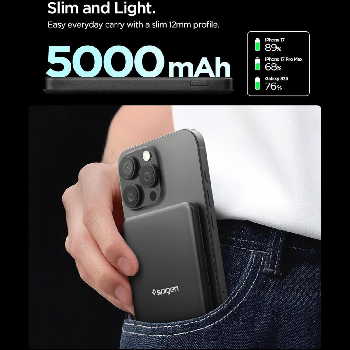 PowerBank Spigen EA2205MQ Essential με Ασύρματη Φόρτιση Qi2 MagSafe 15W & 1 x Θύρα Type-C 22.5W 5.000mAh - Black