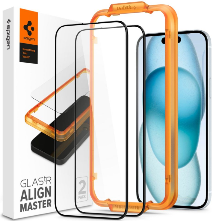 Spigen GLAS.tR ALIGNmaster - Αντιχαρακτικό Fullface Γυάλινο Tempered Glass Apple iPhone 15 - 2 Τεμάχια - Black (AGL06906)